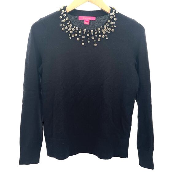 LILLY PULITZER Odetta Jeweled Sweater Black Merino Wool Cashmere SZ Extra Small - Picture 3 of 11